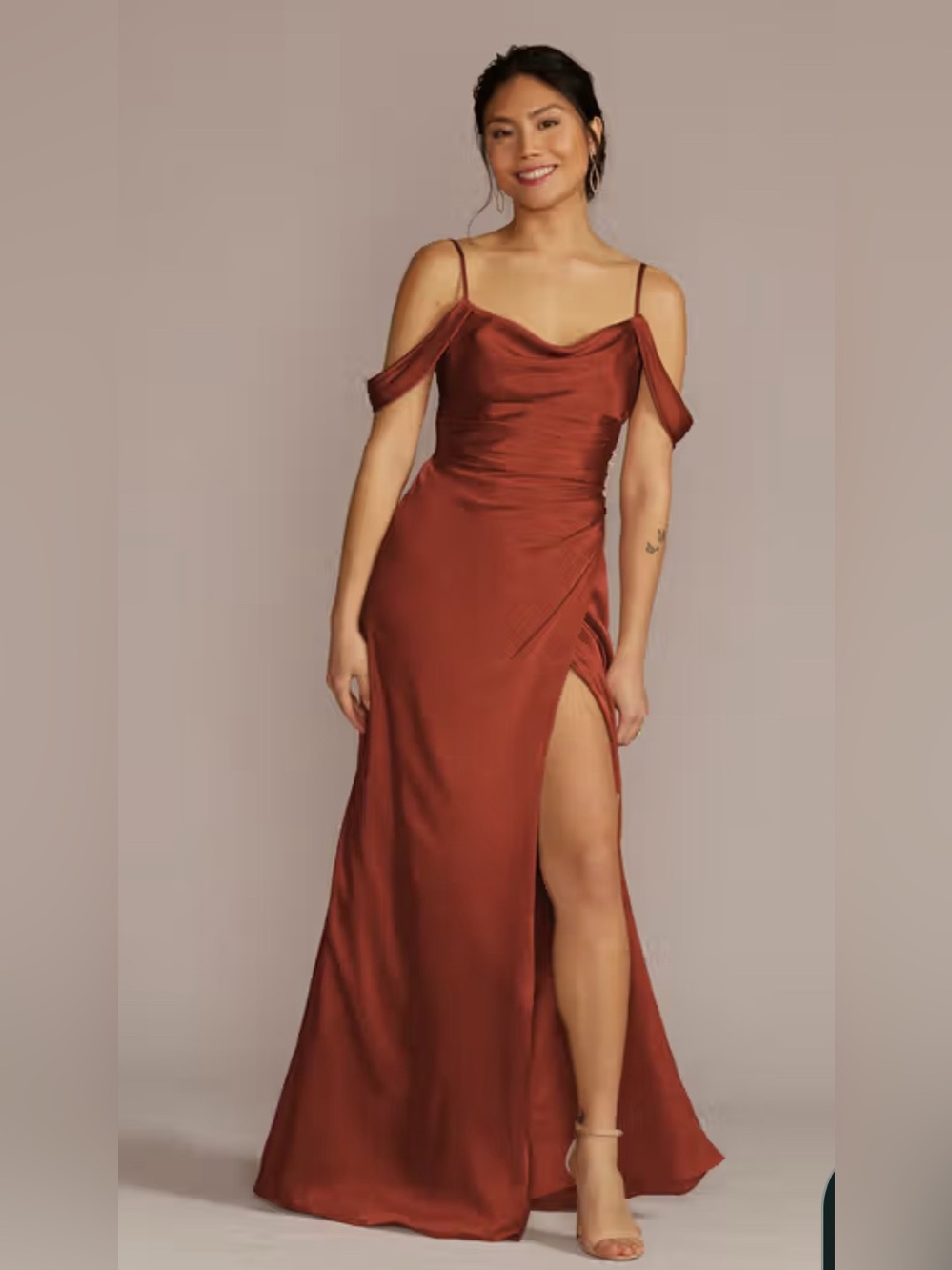 Charmeuse Cowl Dress with Swag Sleeves | Cinnamon
